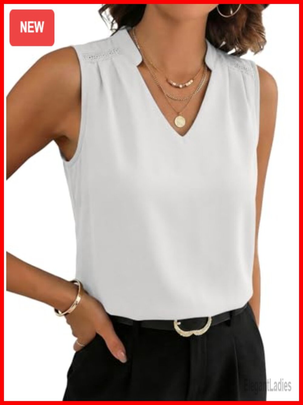 Womens V-Neck Sleeveless Lace Trim Tank Top Business Casual Blouse